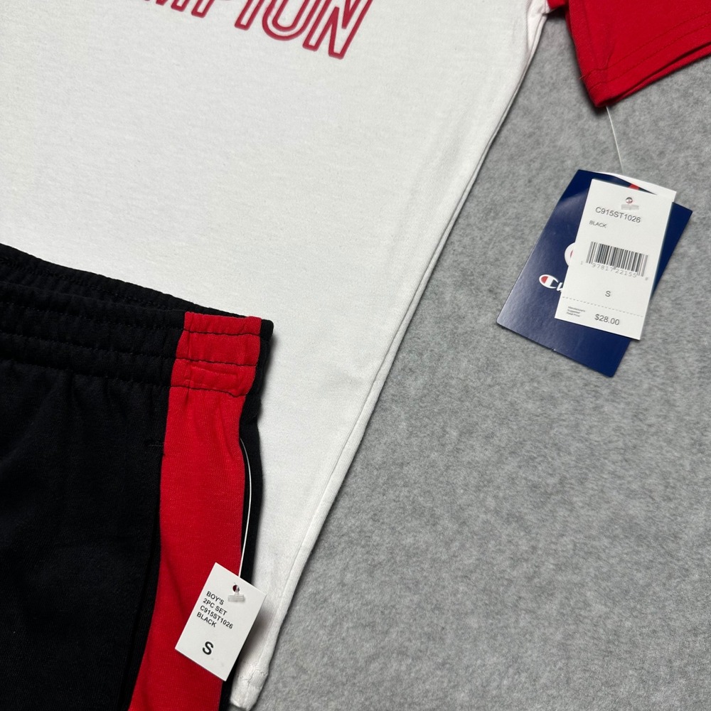Champion Boys 2-Piece T-Shirt and Shorts Set Black White Red Size S 8 C915ST1026 - Picture 3 of 3